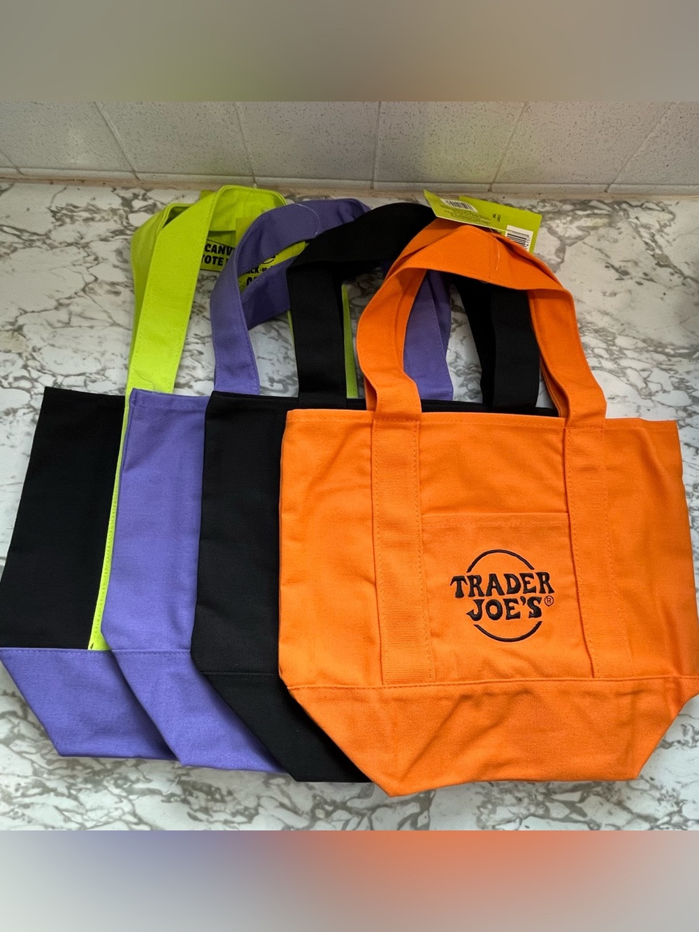 NWT Trader Joe's Mini Canvas Tote Bag Set of 4 Halloween Limited Edition